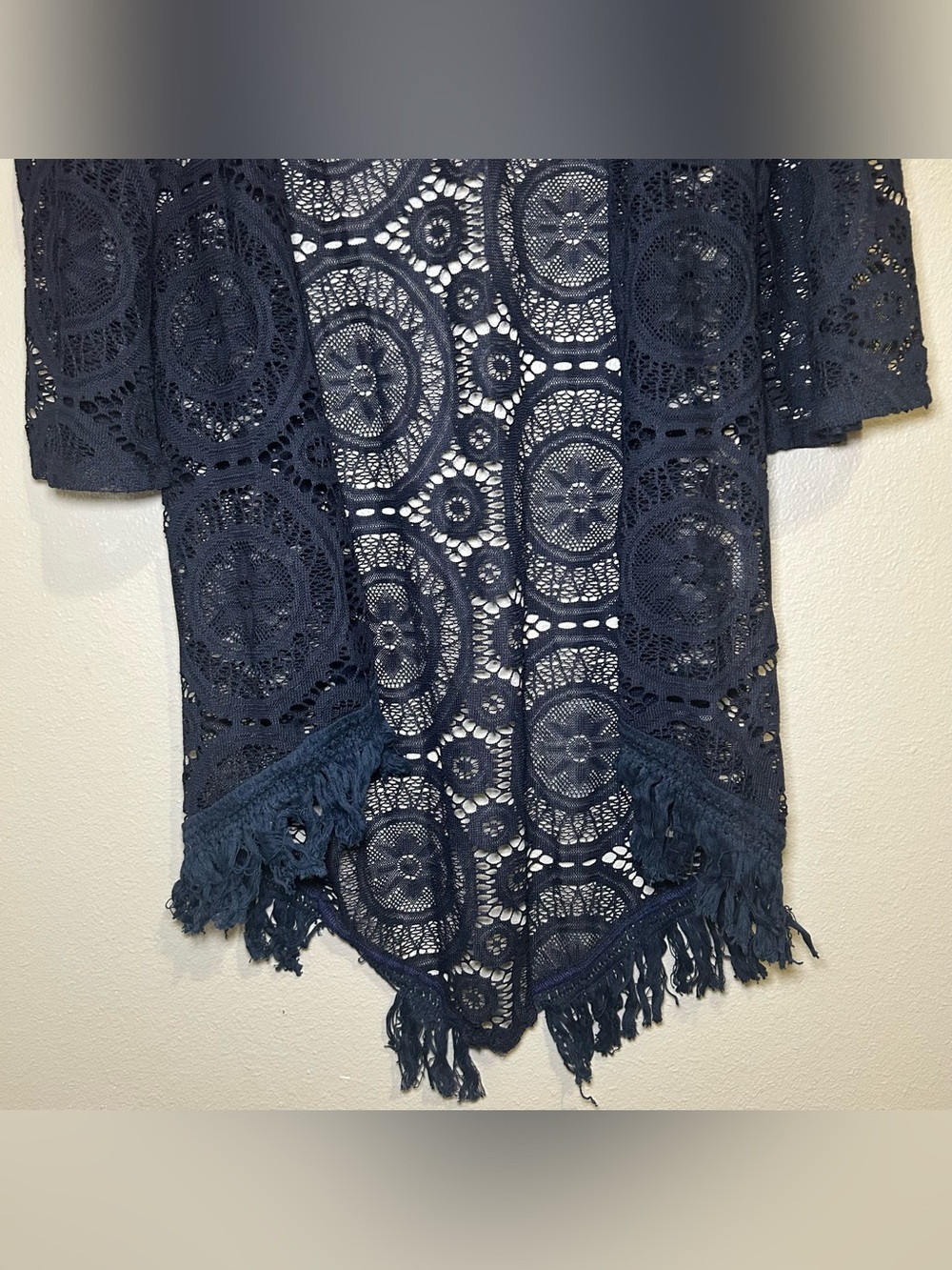 New Altar’d State Blue Crochet Knit Boho Kimono Cardigan Women’s Size Large - Picture 3 of 9